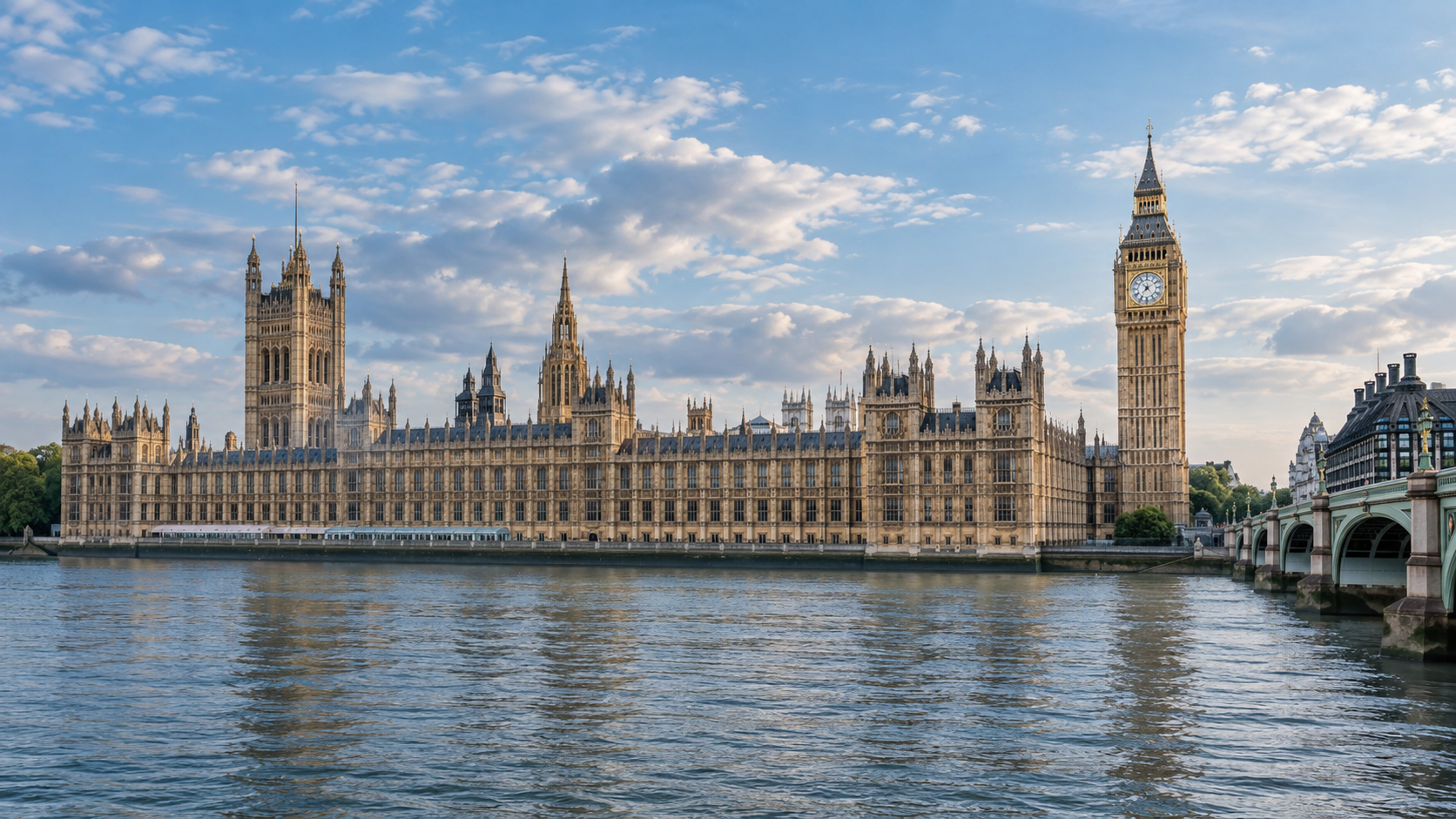 英国伦敦大本钟、议会大厦与泰晤士河，地标主题生成图