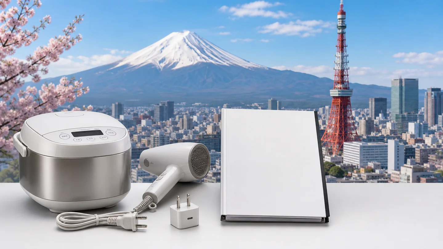 日本富士山、东京塔与电气产品的主题合成图