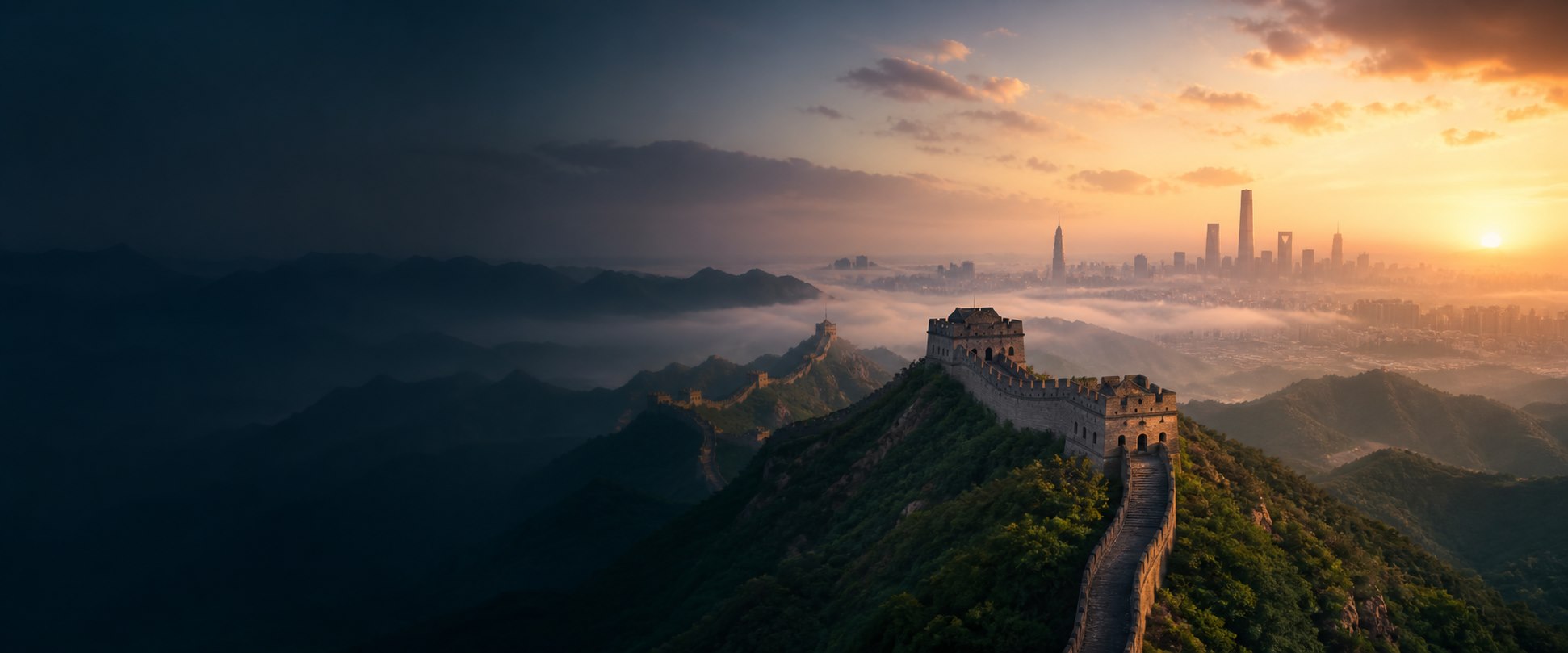 中国长城与现代城市景观