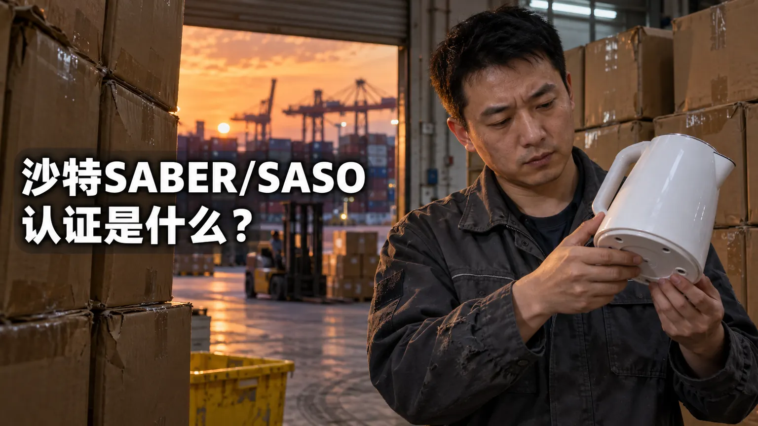 沙特SABER/SASO认证是什么？文章封面，出口合规人员在仓库检查电器产品