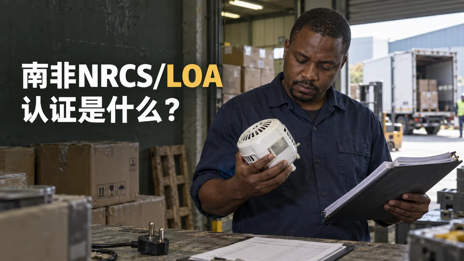 南非NRCS/LOA认证是什么？文章封面，合规人员在仓库核对电器产品