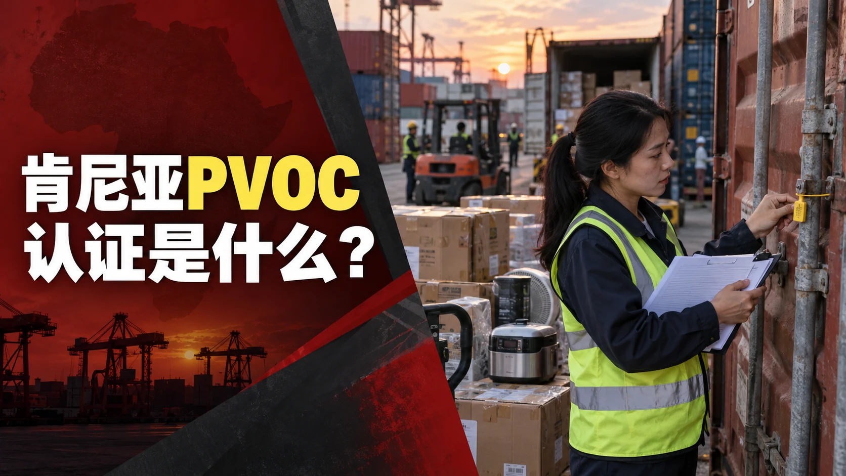 肯尼亚PVOC认证是什么？文章封面，出口装运前检验与集装箱封识场景
