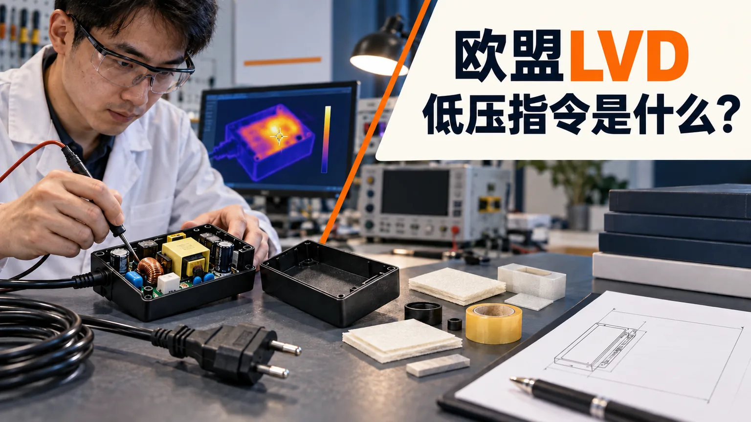 欧盟LVD低压指令是什么？文章封面，电气安全工程师检查电源适配器