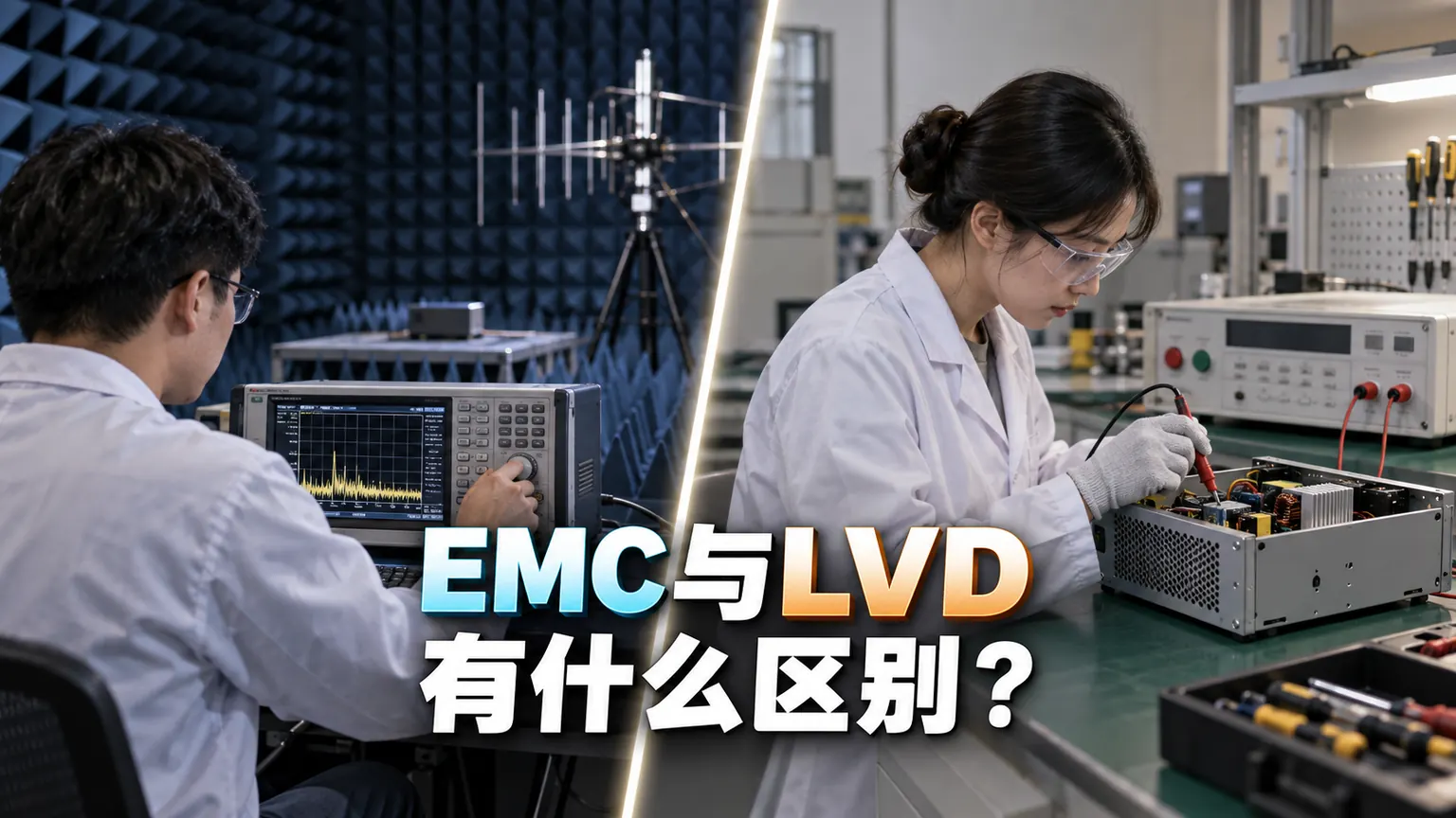 EMC与LVD有什么区别文章封面，电波暗室与电气安全实验室对比