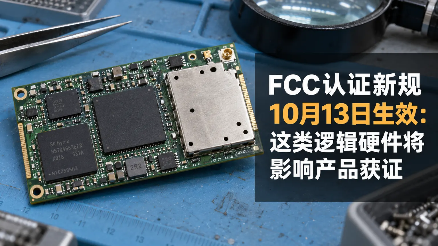 FCC认证新规文章封面，展示射频产品与逻辑硬件供应链核查