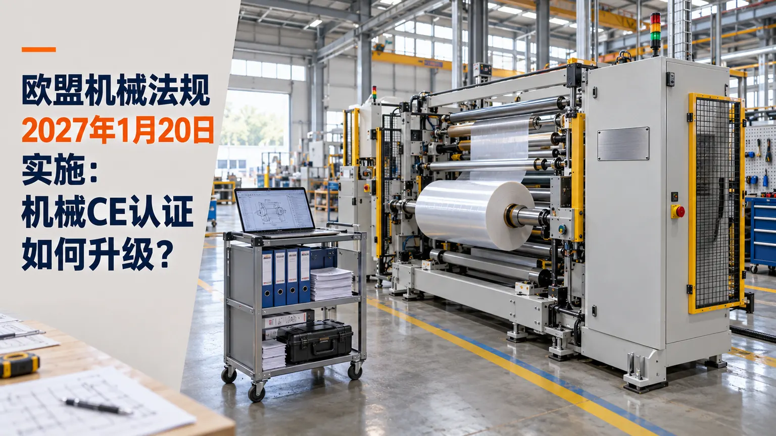 欧盟机械法规2027实施文章封面，展示工业机械与CE合规升级