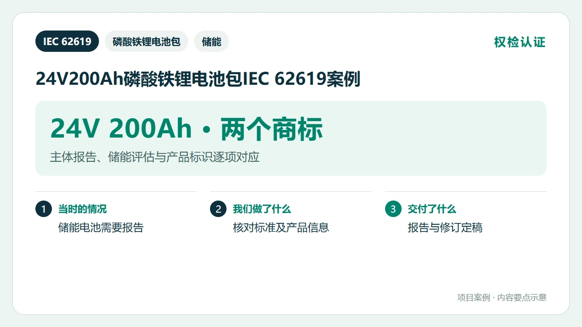 24V200Ah磷酸铁锂电池包IEC 62619案例案例要点图