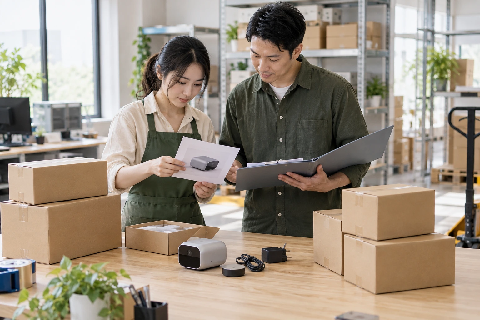 小批量包装与产品资料核对场景,AI生成示意
