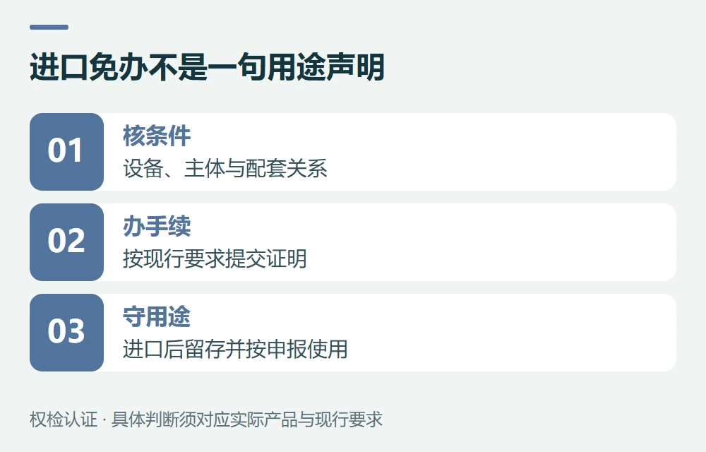 进口生产线配套设备:免办有具体条件示意图