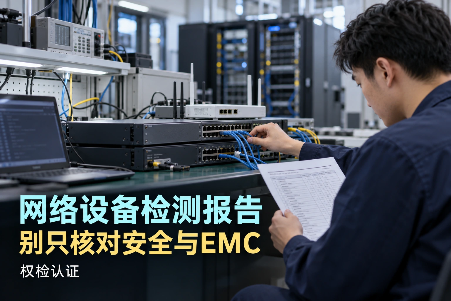 网络设备检测报告怎么办理|权检认证,AI生成业务场景示意