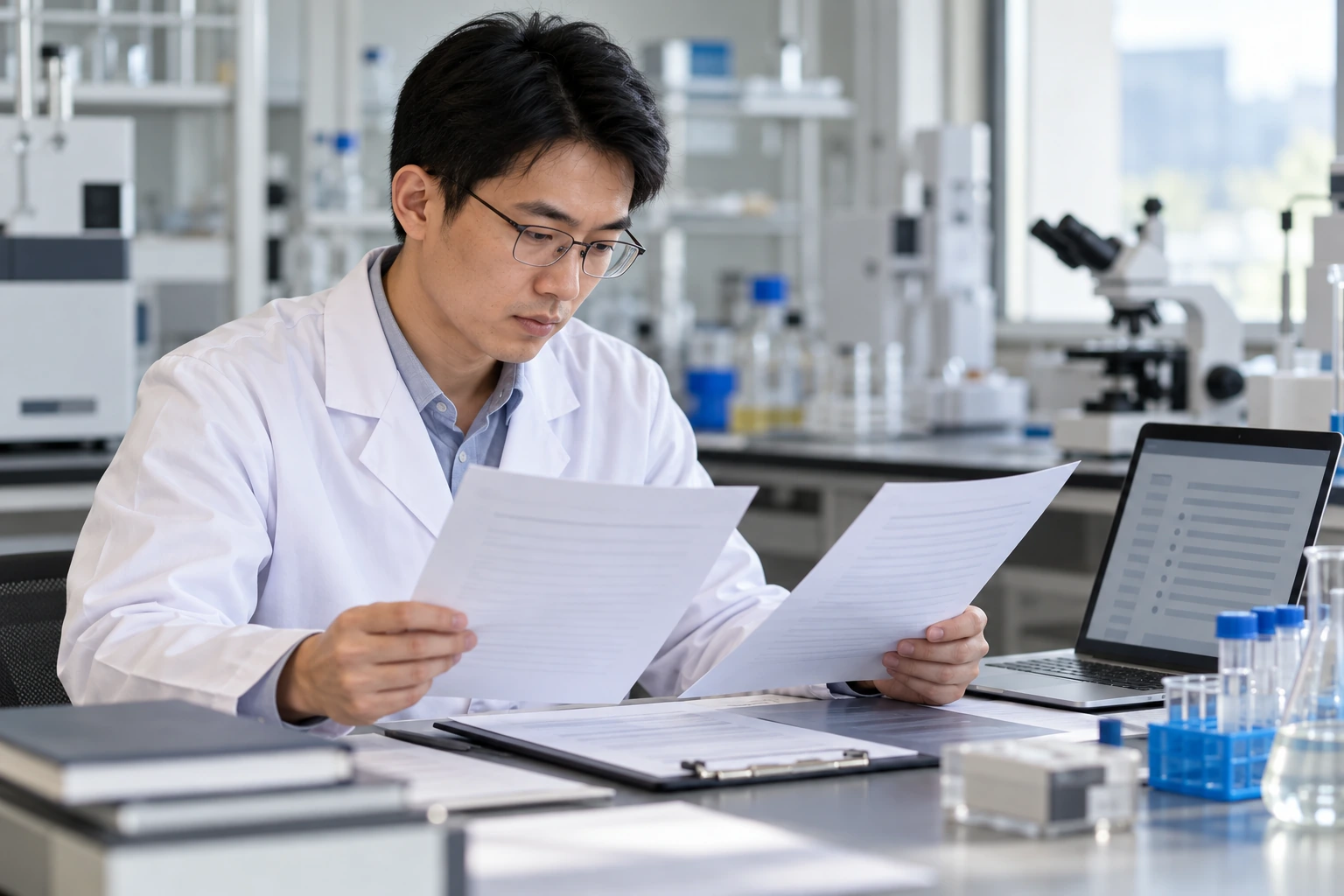 技术人员对照能力资料和项目要求的AI示意场景