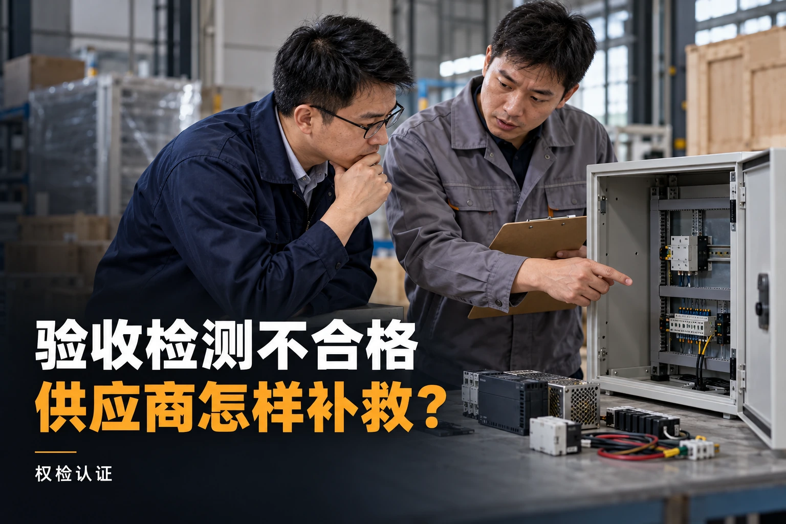 验收检测不合格,供应商怎么补救?|权检认证,AI生成业务场景示意