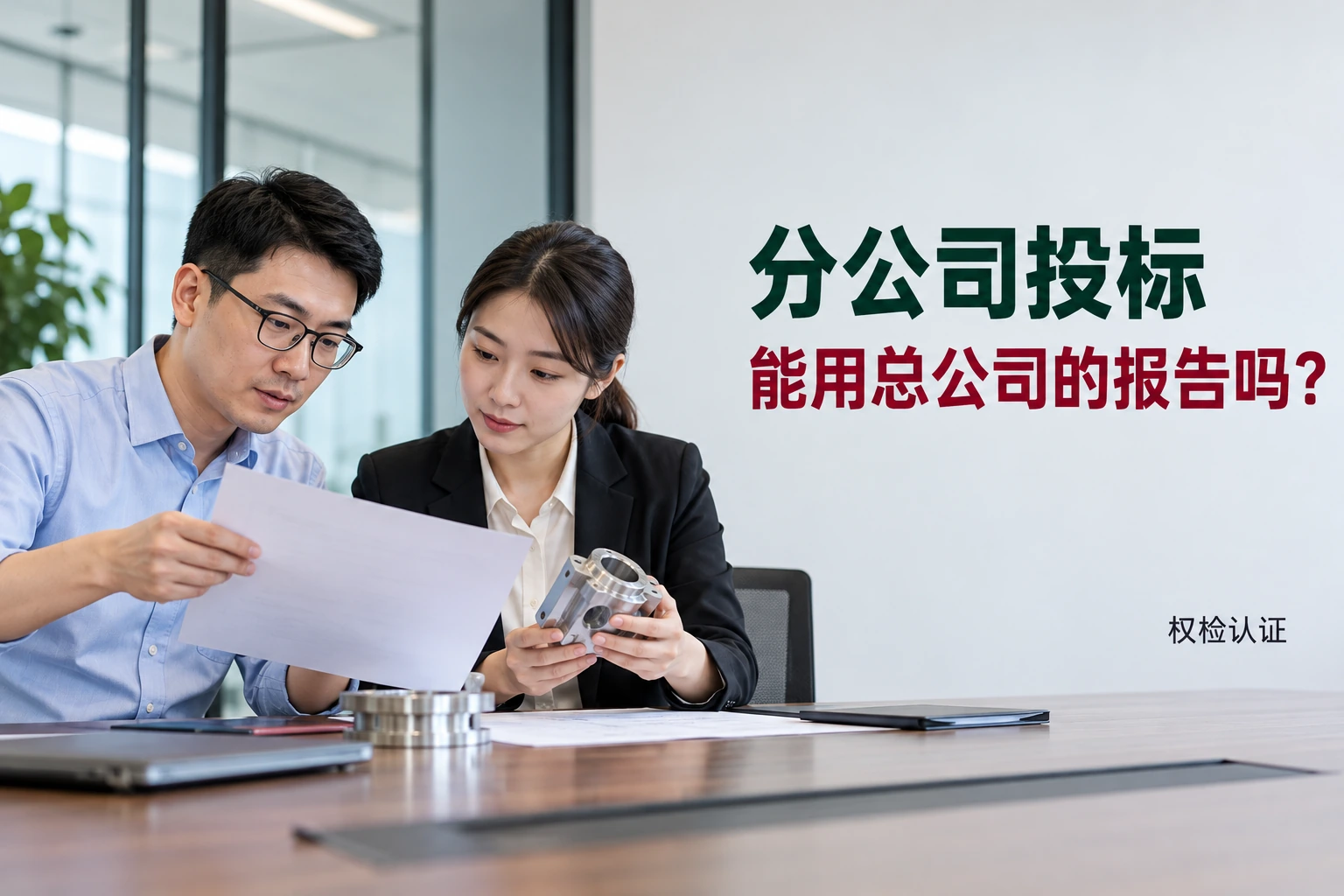 分公司投标,能用总公司的检测报告吗?|权检认证,AI生成业务场景示意