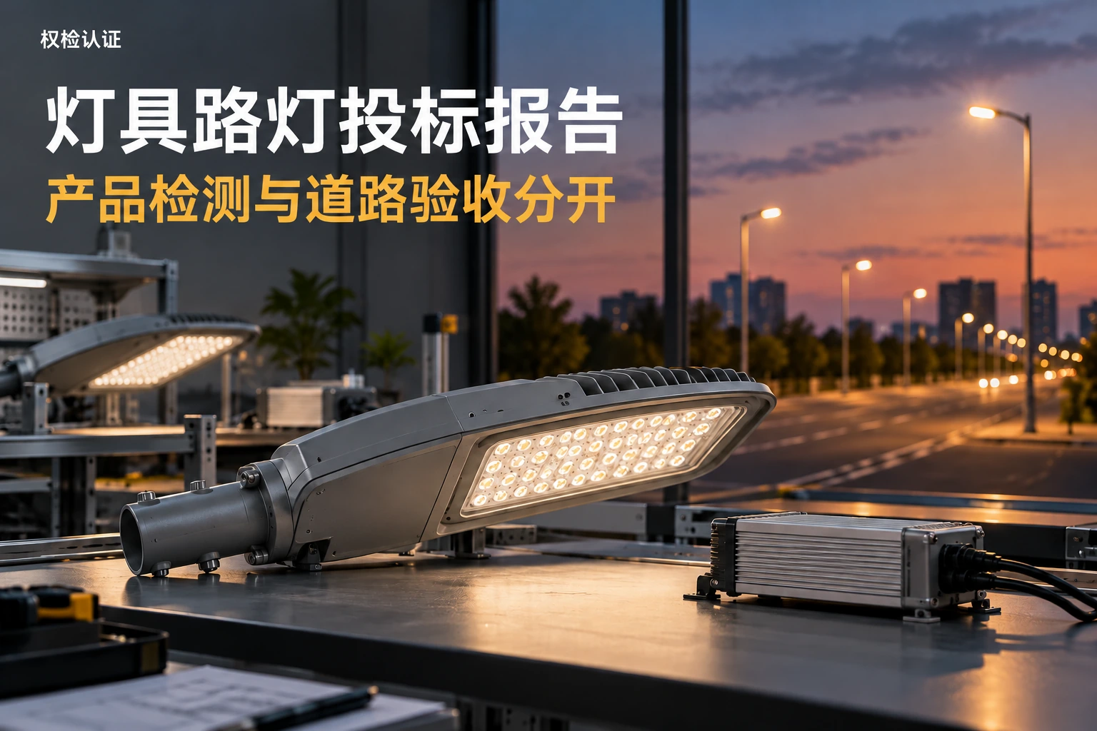 灯具路灯检测报告,工程投标用|权检认证,AI生成业务场景示意