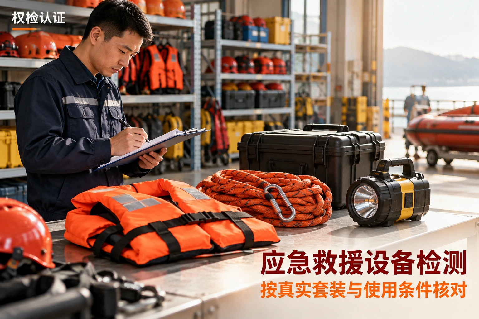 应急救援设备检测报告怎么办理|权检认证,AI生成业务场景示意