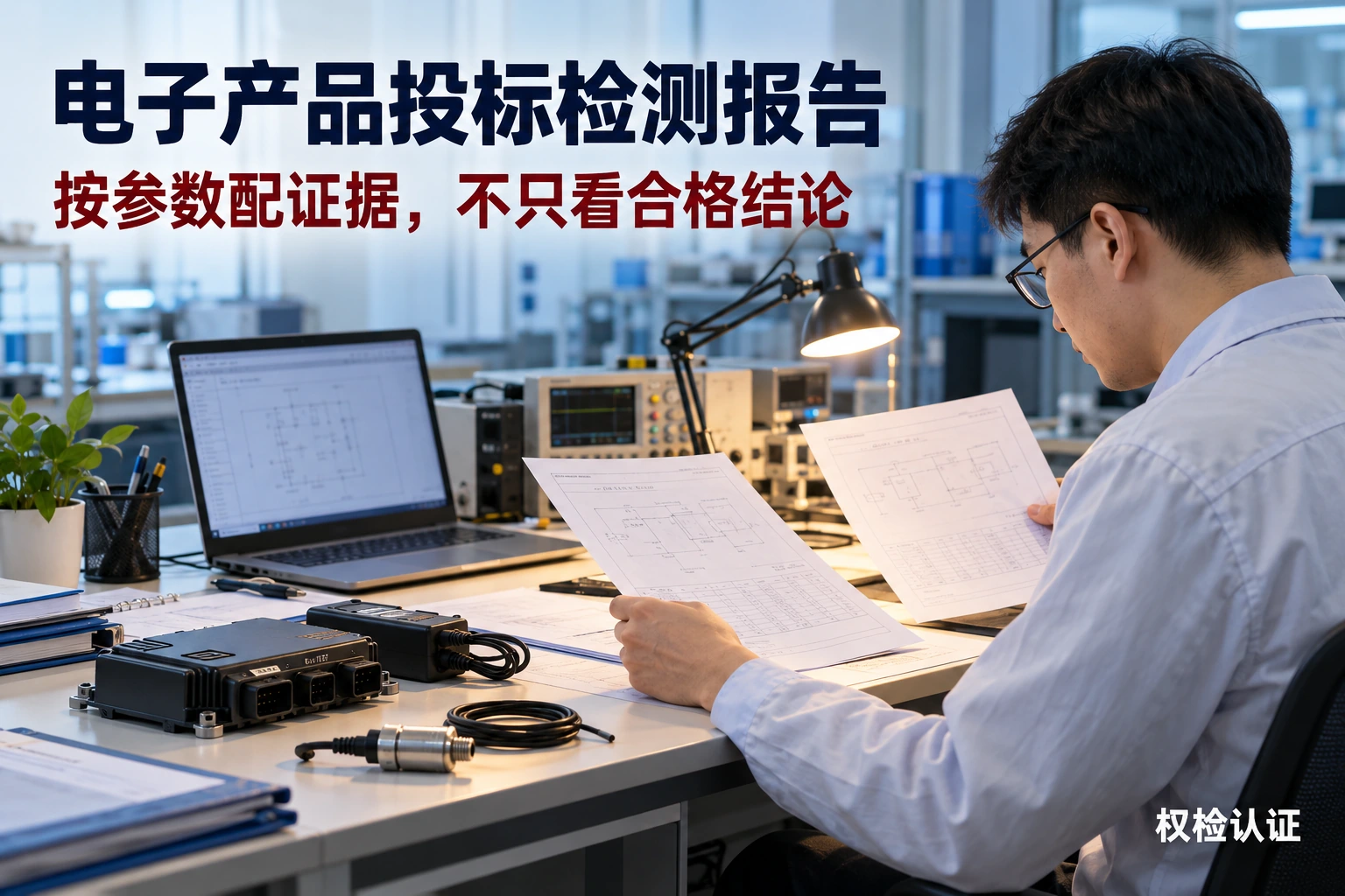 电子产品检测报告投标怎么办|权检认证,AI生成业务场景示意