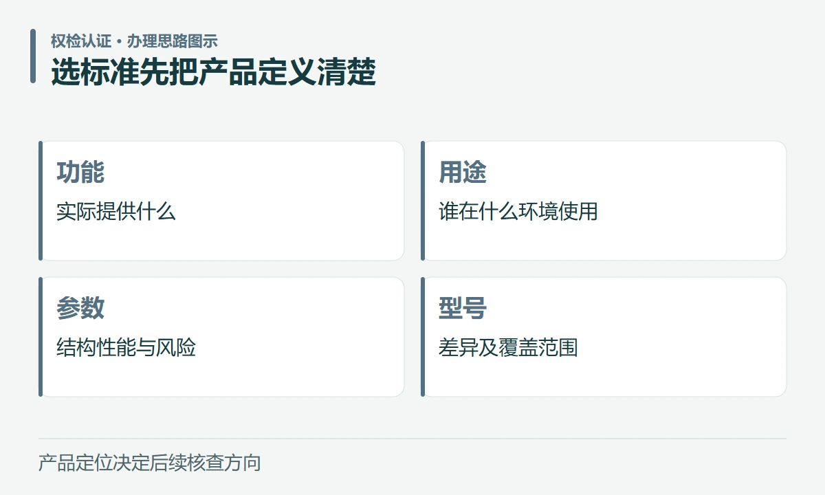 选标准先把产品定义清楚:功能,实际提供什么;用途,谁在什么环境使用;参数,结构性能与风险;型号,差异及覆盖范围