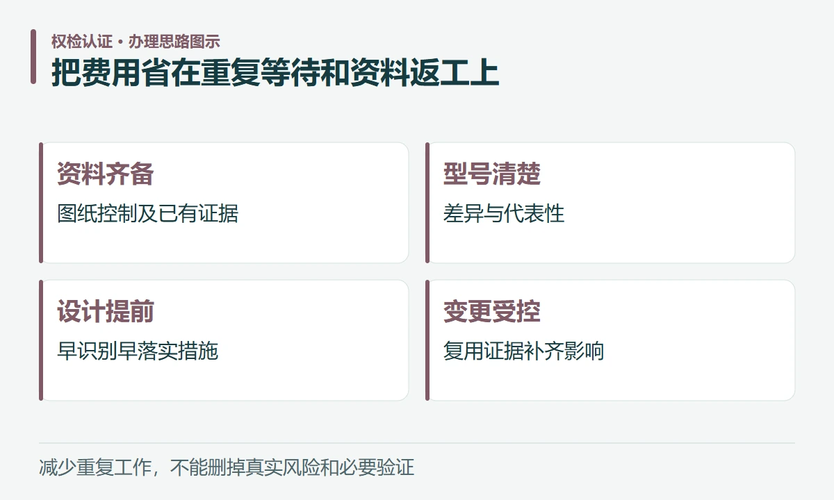 把费用省在重复等待和资料返工上:资料齐备,图纸控制及已有证据;型号清楚,差异与代表性;设计提前,早识别早落实措施;变更受控,复用证据补齐影响