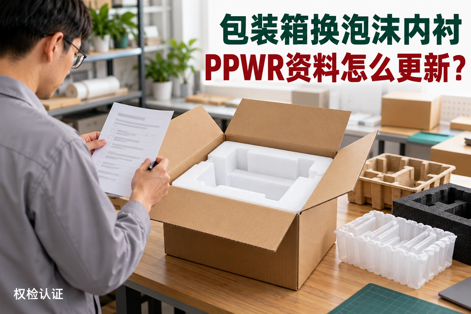 包装箱换了泡沫内衬,PPWR资料怎么更新?,权检认证AI业务场景封面