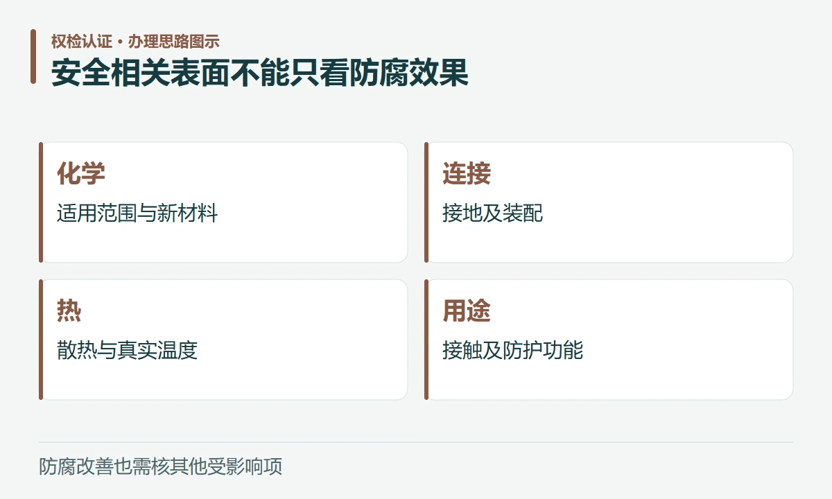 安全相关表面不能只看防腐效果:化学,适用范围与新材料;连接,接地及装配;热,散热与真实温度;用途,接触及防护功能
