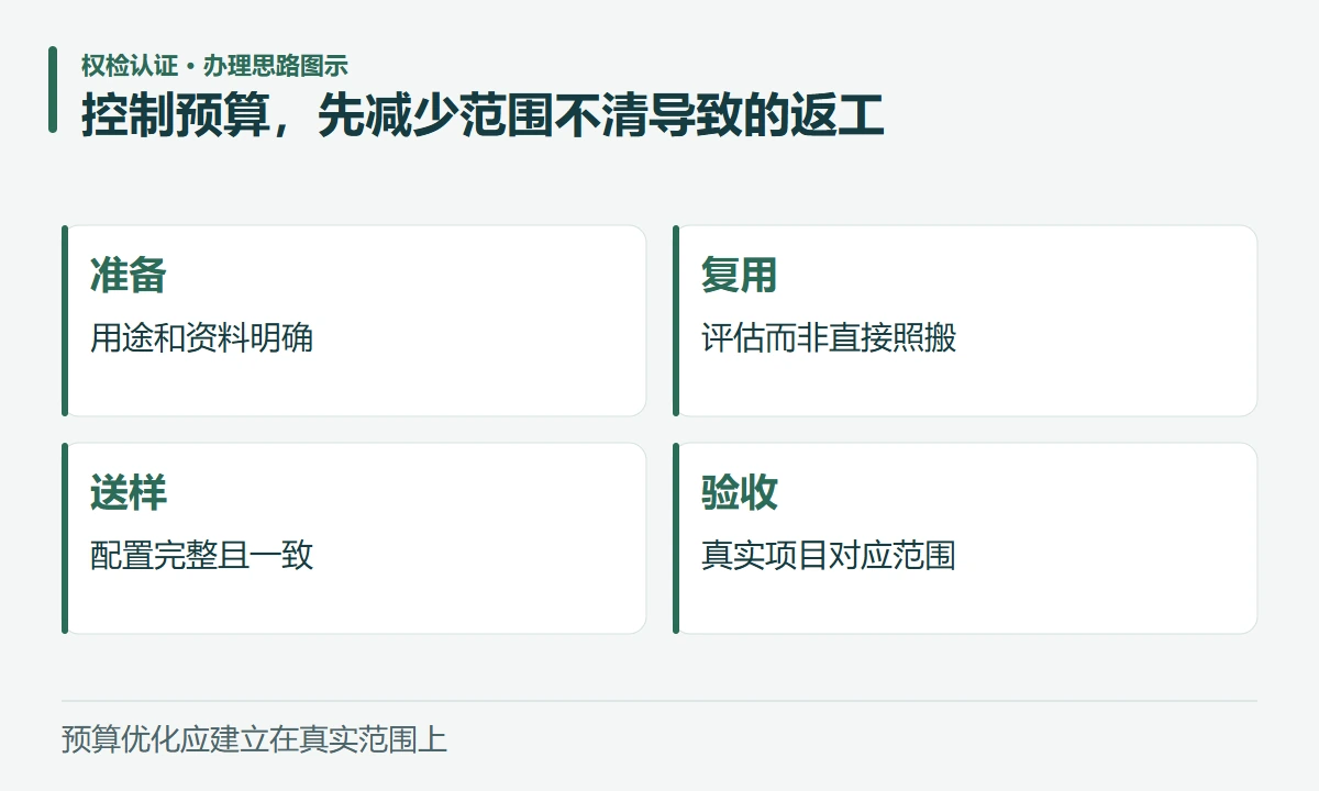 控制预算,先减少范围不清导致的返工:准备,用途和资料明确;复用,评估而非直接照搬;送样,配置完整且一致;验收,真实项目对应范围