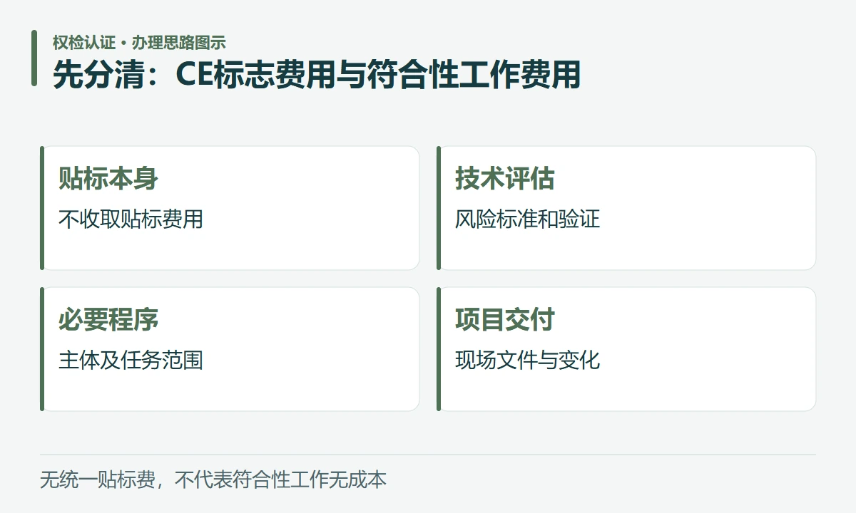 先分清:CE标志费用与符合性工作费用:贴标本身,不收取贴标费用;技术评估,风险标准和验证;必要程序,主体及任务范围;项目交付,现场文件与变化