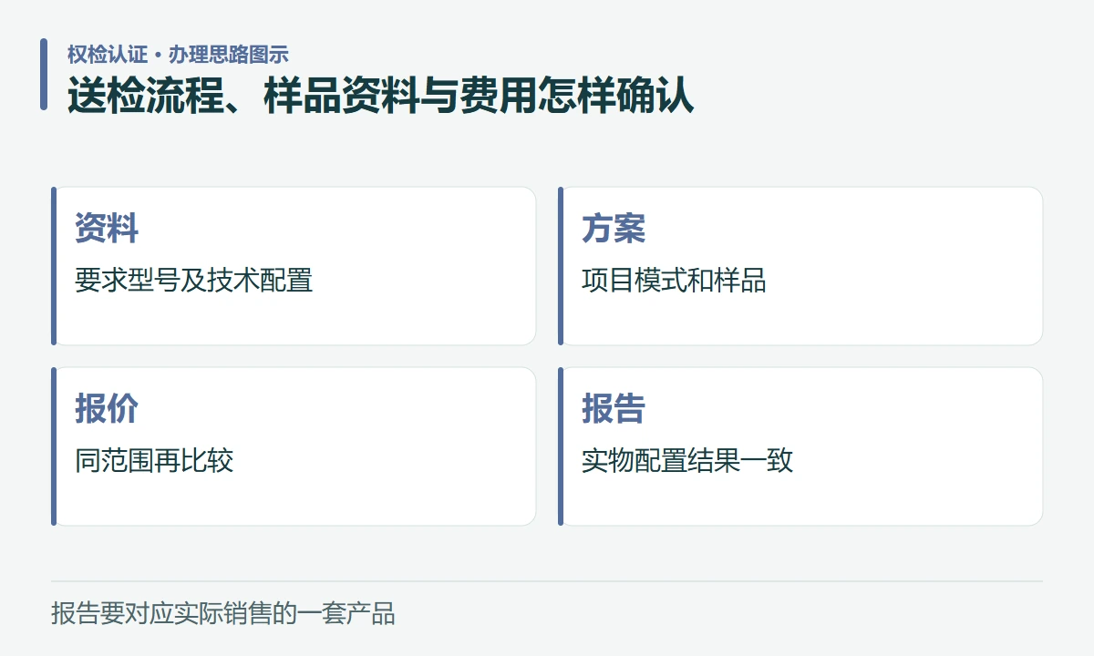 送检流程、样品资料与费用怎样确认:资料,要求型号及技术配置;方案,项目模式和样品;报价,同范围再比较;报告,实物配置结果一致